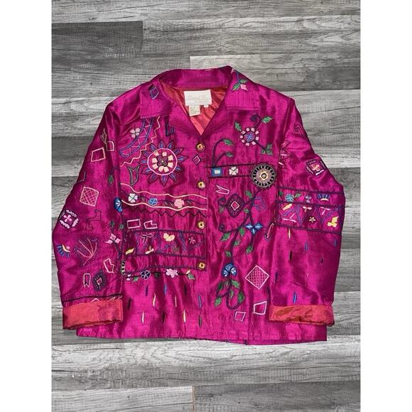 Daniel K. New York Womens Size L Embroidered Back Design Silk Jacket Pink - Picture 1 of 9